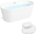 FerdY Luzon 55' Acrylic Freestanding Bathtub, Classic Oval Shape Soaking Bathtub with Toe-Tap Chrome Drain & Bath Pillow for Bathtub,Thick Tub Pillows, Breathable 4D Air Mesh