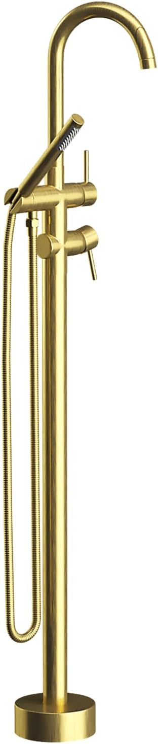 Freestanding Bathtub Faucet,Tub Filler Floor Mount Stand Bathtub Faucet Brass Bathroom Tub Faucets with 2 Function Hand Shower Wand Swivel Brushed Gold