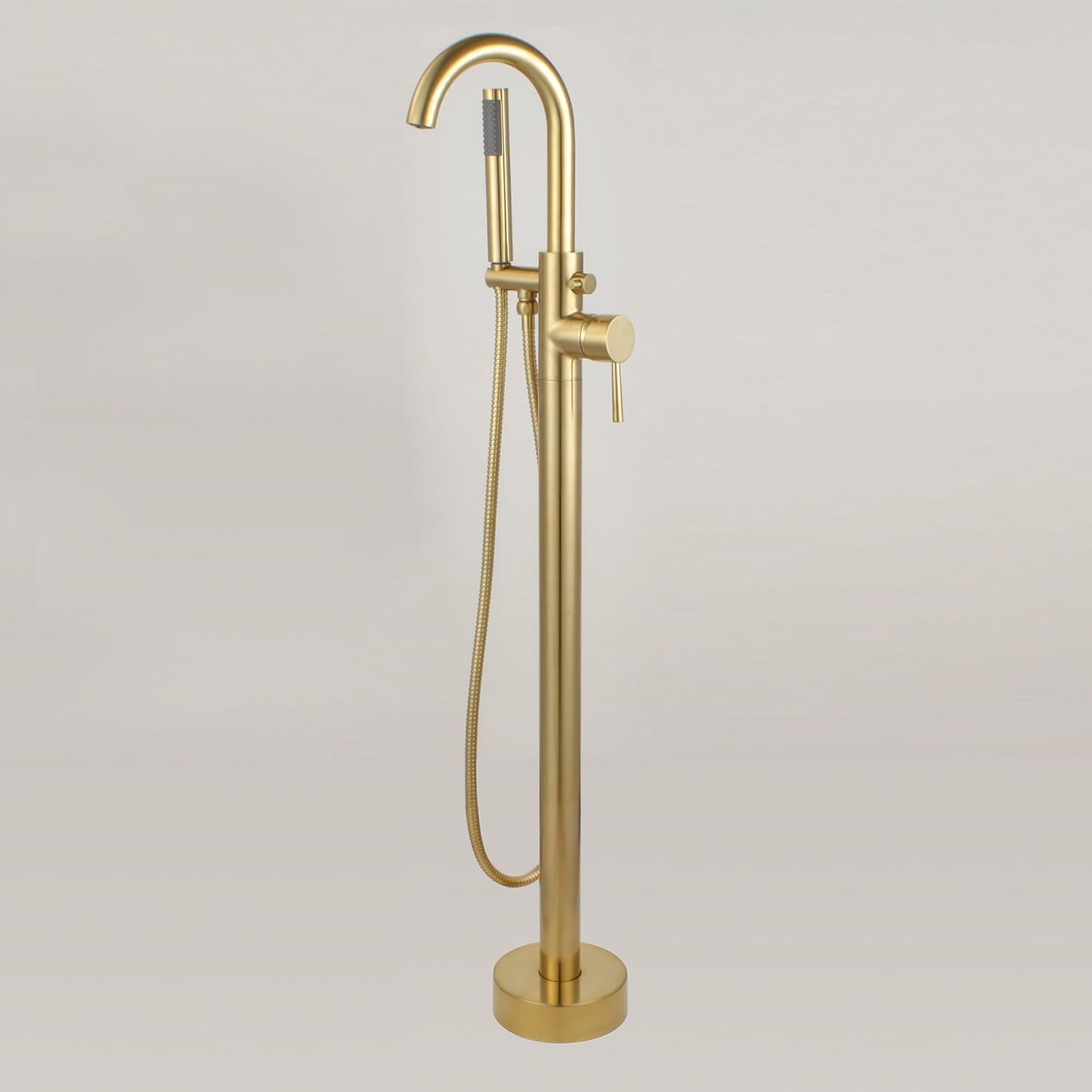 WOODBRIDGE F0007 BG Freestanding Tub Filler Bathtub Floor Mount Brass Bathroom Faucets with Hand Shower, F-0007 Golden, Brushed Gold