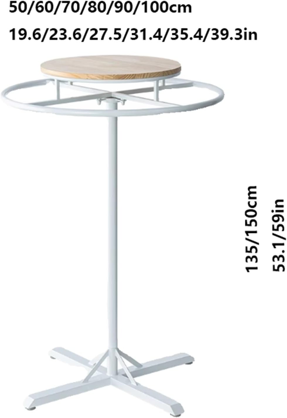 Multi-Purpose Garment Rack, Metal, Commercial Clothes Display Stand, Heavy Duty, 360° Rotating, for Retail Boutiques Home, Laundry Room, 53/59in(White,60 * 135cm)