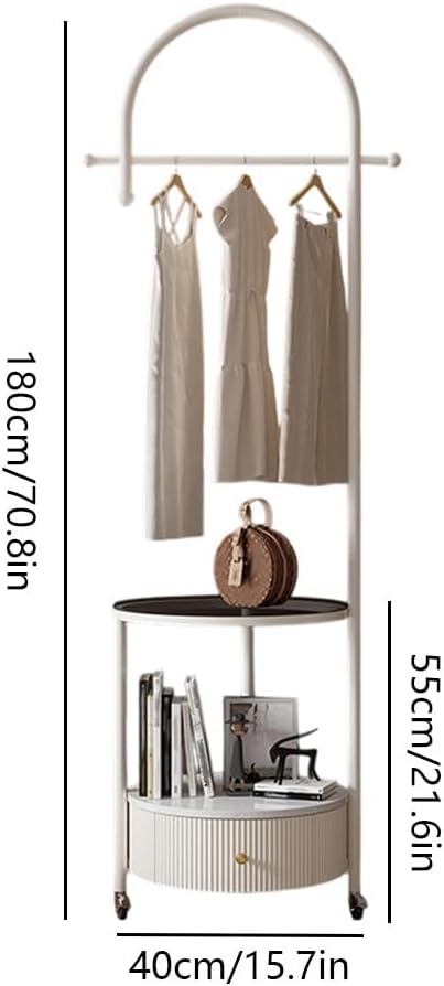 Modern Industrial Clothes Rack with Shelf, Floor-Standing Garment Rack, Marble Countertops, Heavy Duty Freestanding Coat Rack for Boutiquem, Office(Black)