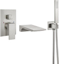 Aolemi Wall Mount Bathtub Faucet,Tub Faucet Set Waterfall Wall Mounted Tub Filler with Handheld Sprayer Single Handle,Brushed Nickel
