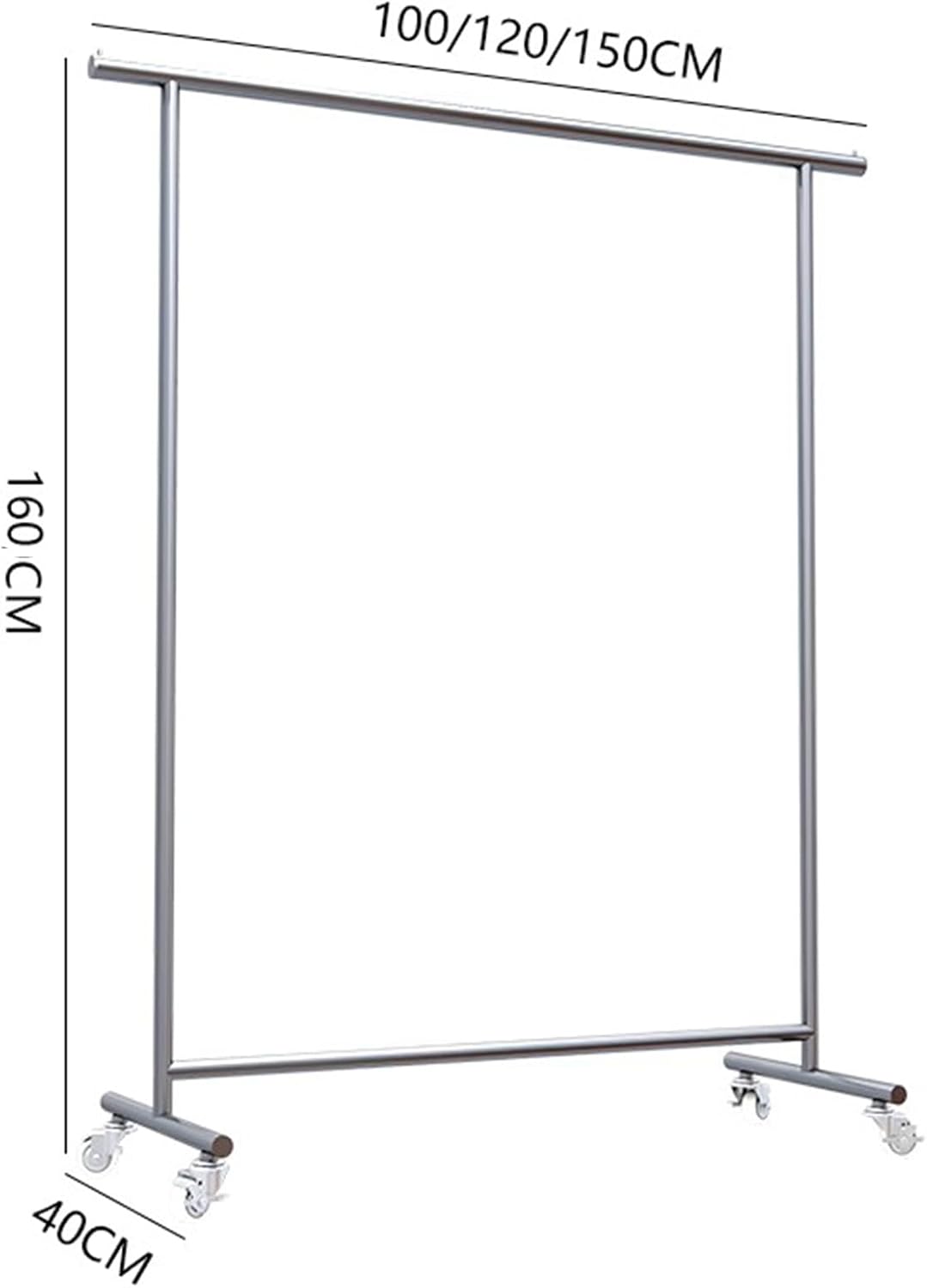 Heavy duty Garment rack Commercial Heavy Duty Clothes Rack With Wheels, Standing Rolling Clothing Rack For Hanging Clothes, Silver Stainless Steel Clothes Rail For Bedroom, Load 280 LBS ( 150X40X160C