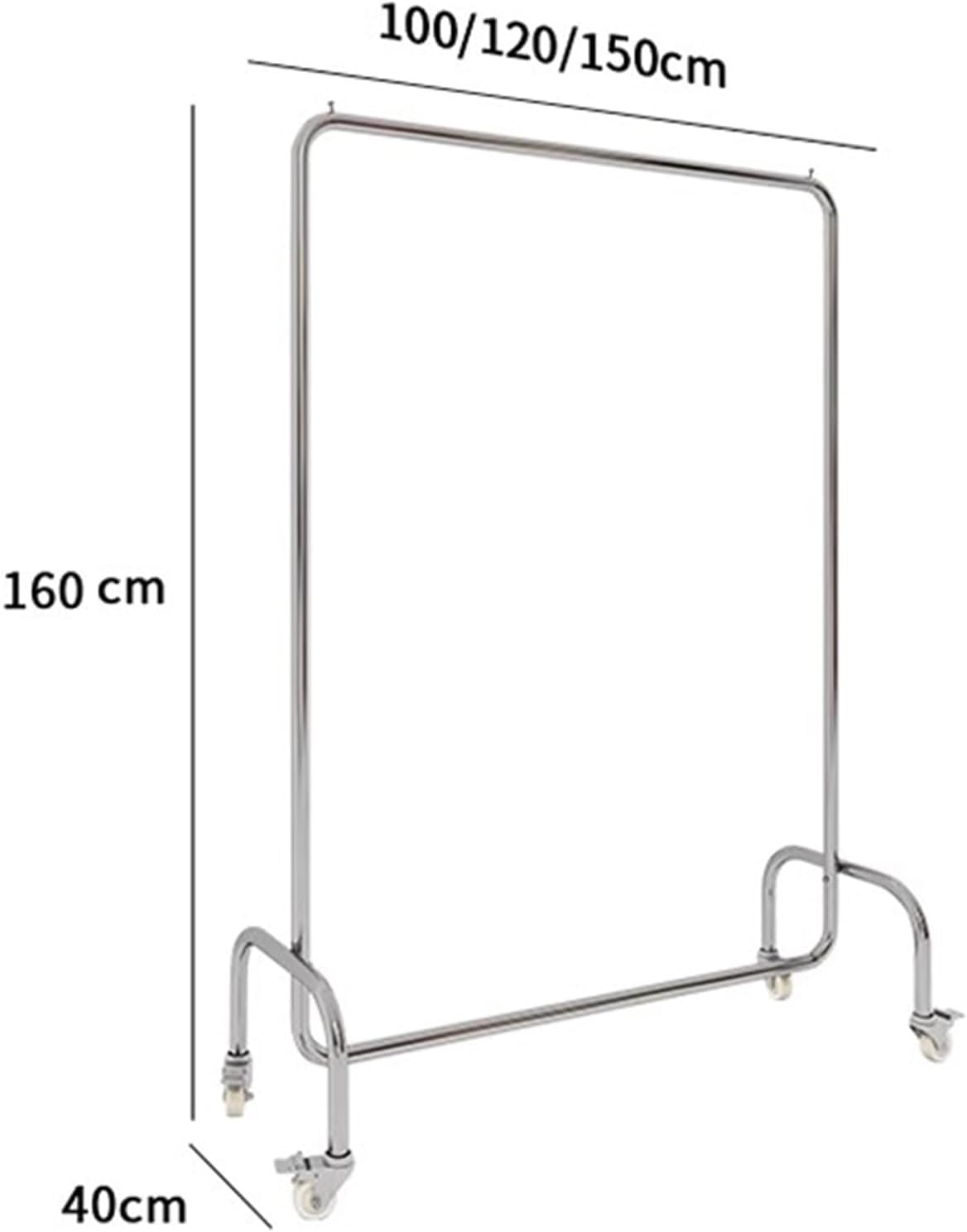 Heavy Duty Coat Rack, Garment Rack Heavy Duty Clothing Rack On Wheels Commercial Rolling Clothes Rack for Hanging Clothes Load 280lbs Silver Stainless Steel Coat Rack for Bedrooms (150X40X160CM)