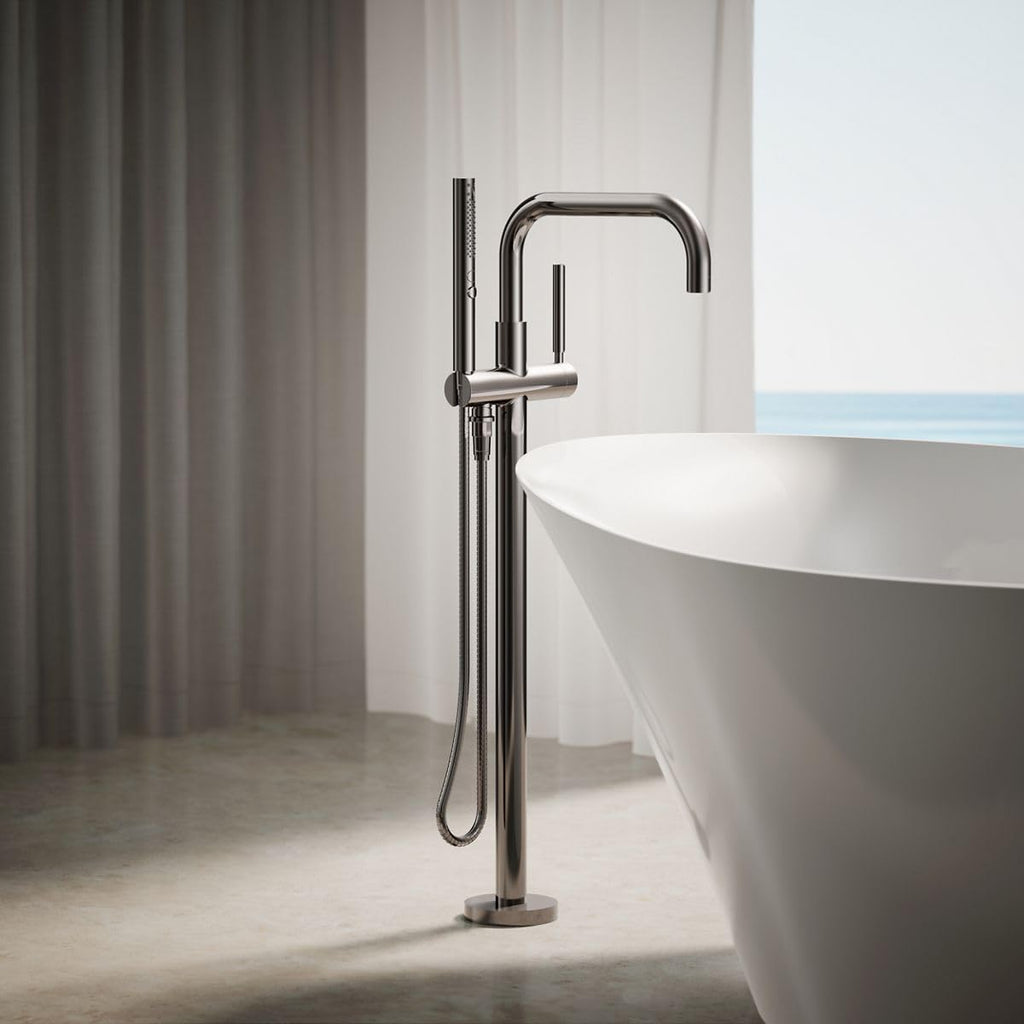 Kohler K-T97328-4-TT Purist Floor-mount bath filler trim with handshower, Vibrant Titanium