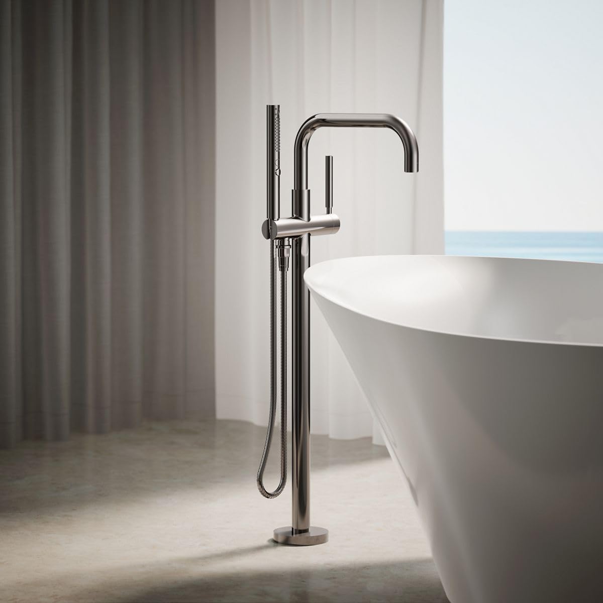 Kohler K-T97328-4-TT Purist Floor-mount bath filler trim with handshower, Vibrant Titanium