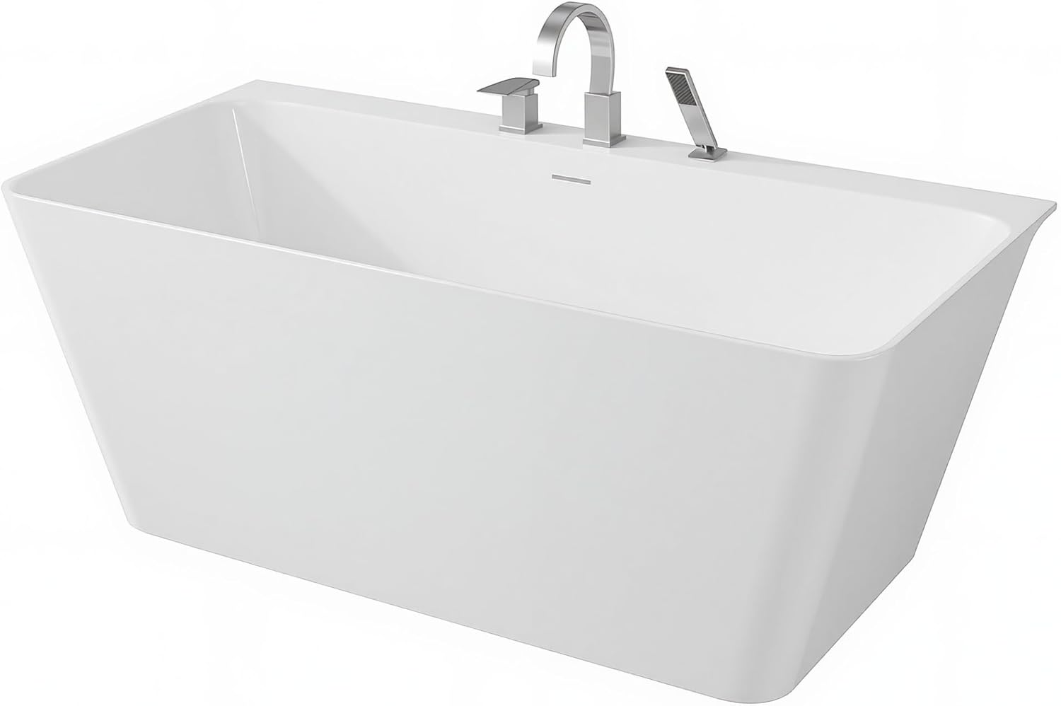 Vault Series 67 in. x 32 in. Flat Bottom Acrylic Freestanding Soaking Bathtub with Center Drain, Chrome Faucet