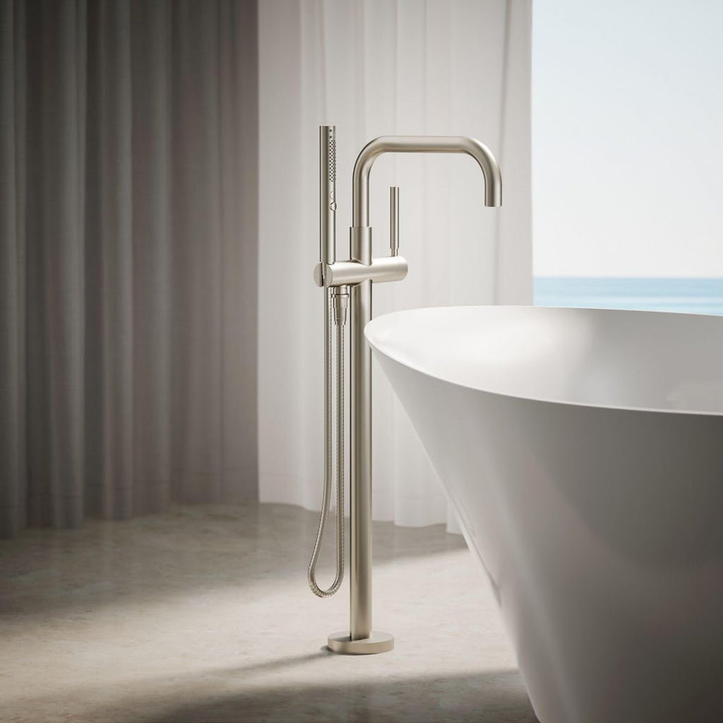 KOHLER K-T97328-4-BN Purist Floor-Mount Bath Filler with Handshower, Brushed Nickel