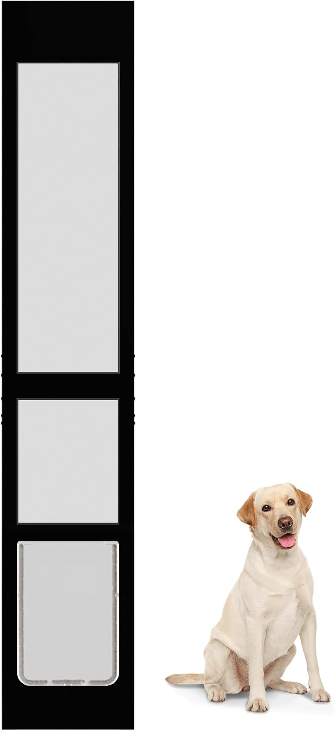 Elevon Dog Door for Sliding Glass Door, Doggie Door Insert with Magnetic Closing Latch Plate, Adjustable Height 83'-91' Slider Height, Patio Pets Door for Dogs, No-Cut Install, Black