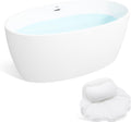 FerdY Tahiti 55' Acrylic Freestanding Bathtub, Elegant Oval Shape Soaking Bathtub, Glossy White, White Drain & Bath Pillow for Bathtub,Thick Tub Pillows, Breathable 4D Air Mesh