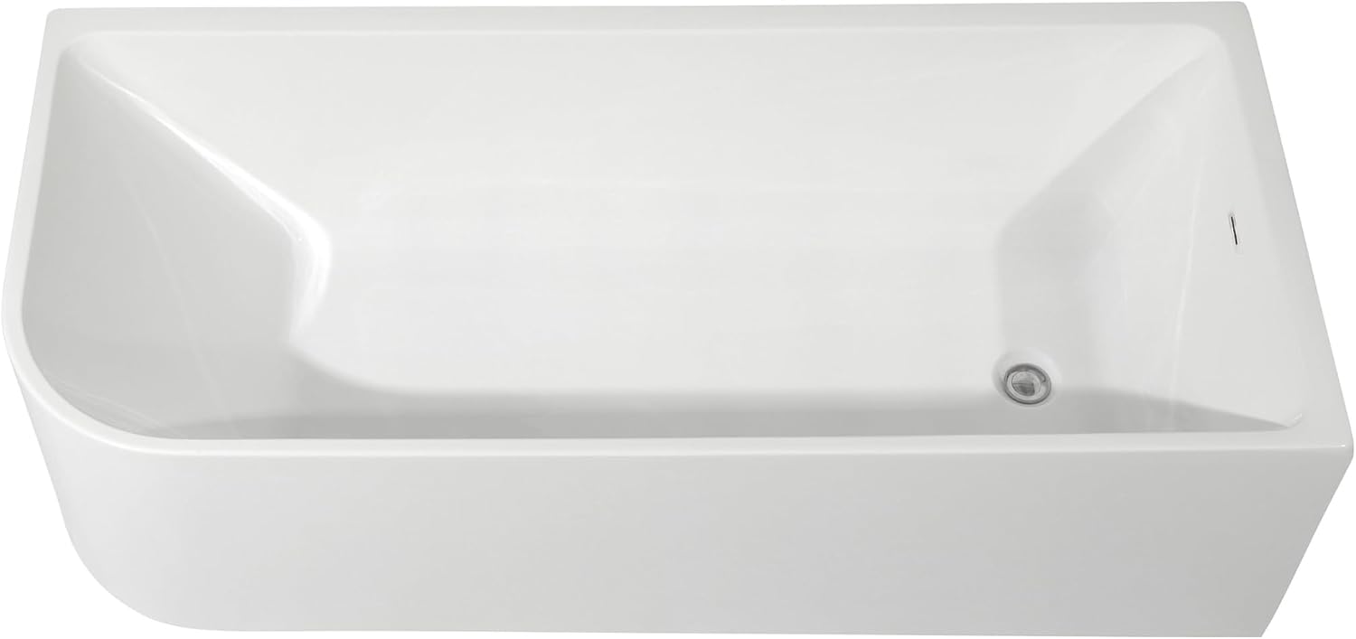 59 x 28 inch Corner Bathtub Right Drain, Modern Freestanding Soaking Tub, Deep Spa Stand Alone Acrylic Tubs with Right Hand Drain & Overflow, 59' L x 28-3/4' W, Glossy White,Sapce Saving