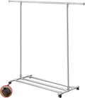 Extendable Steel Clothing Garment Rack with Wheels, Telescopic Rod, Rolling Clothes Rack for Bedroom, Laundry Room, Clothes Rail with Bottom Shelf and 4 Wheels, Load Capacity 80kg