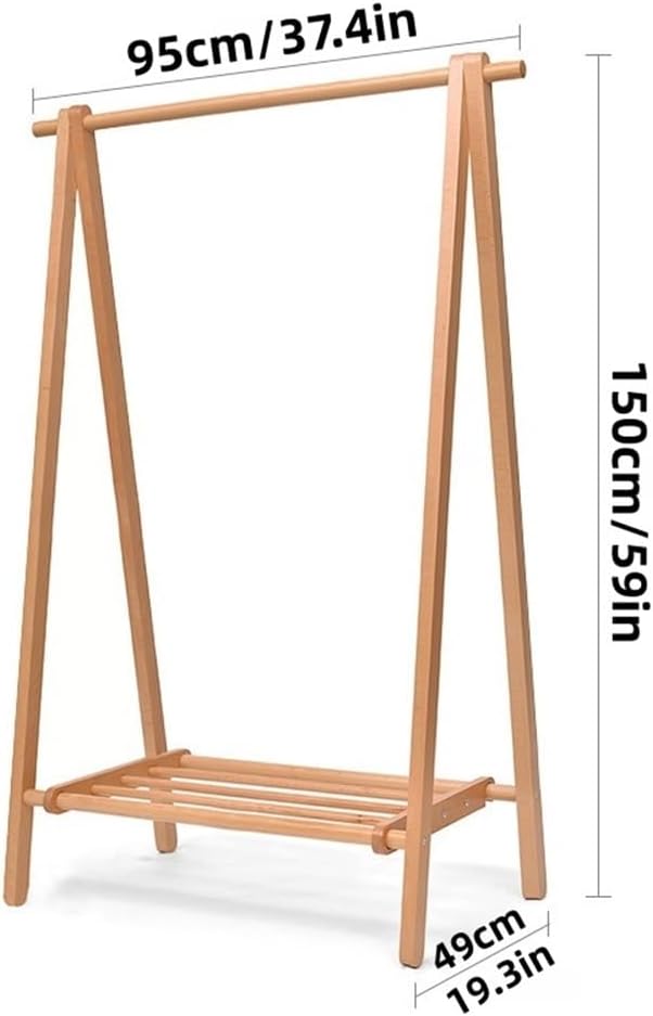 Coat Rack, Wooden Clothing Rack, Foldable Clothes Rack, Garment Rack with Storage, Freestanding Clothes Hanger for Living Room, Bedroom, Entrance(37.4x19.3x59in)