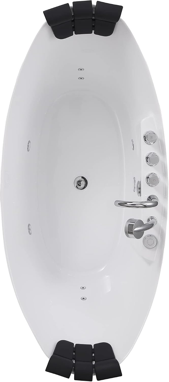 Empava 67' Freestanding Whirlpool Bathtub Oval with 8 Hydromassage Adjustable Water Jets Luxury Acrylic Massage SPA Soaking Bath Tub in White Double Ended