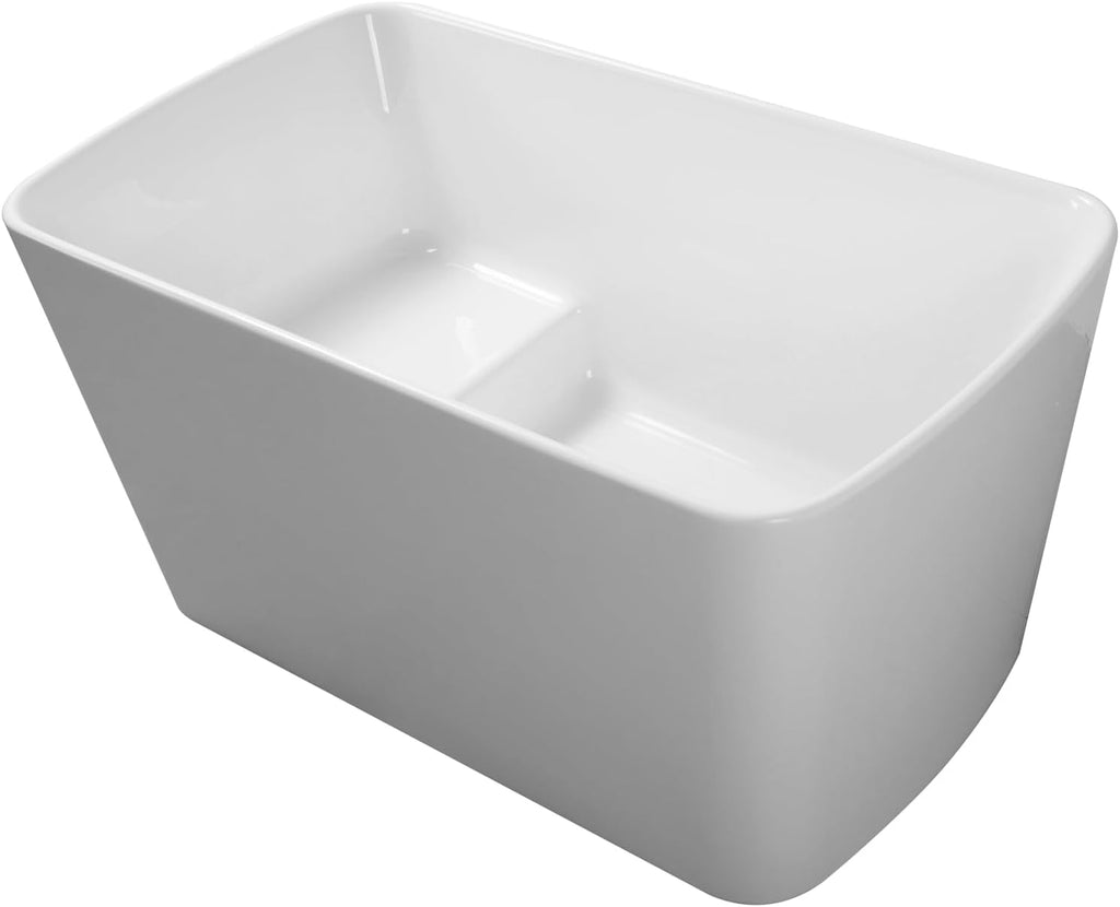 49' Acrylic Freestanding Bathtub - Japanese Square Soaking Tub with Built-in Seat & Toe-Tap Drain, Glossy White Finish, CUPC Certified