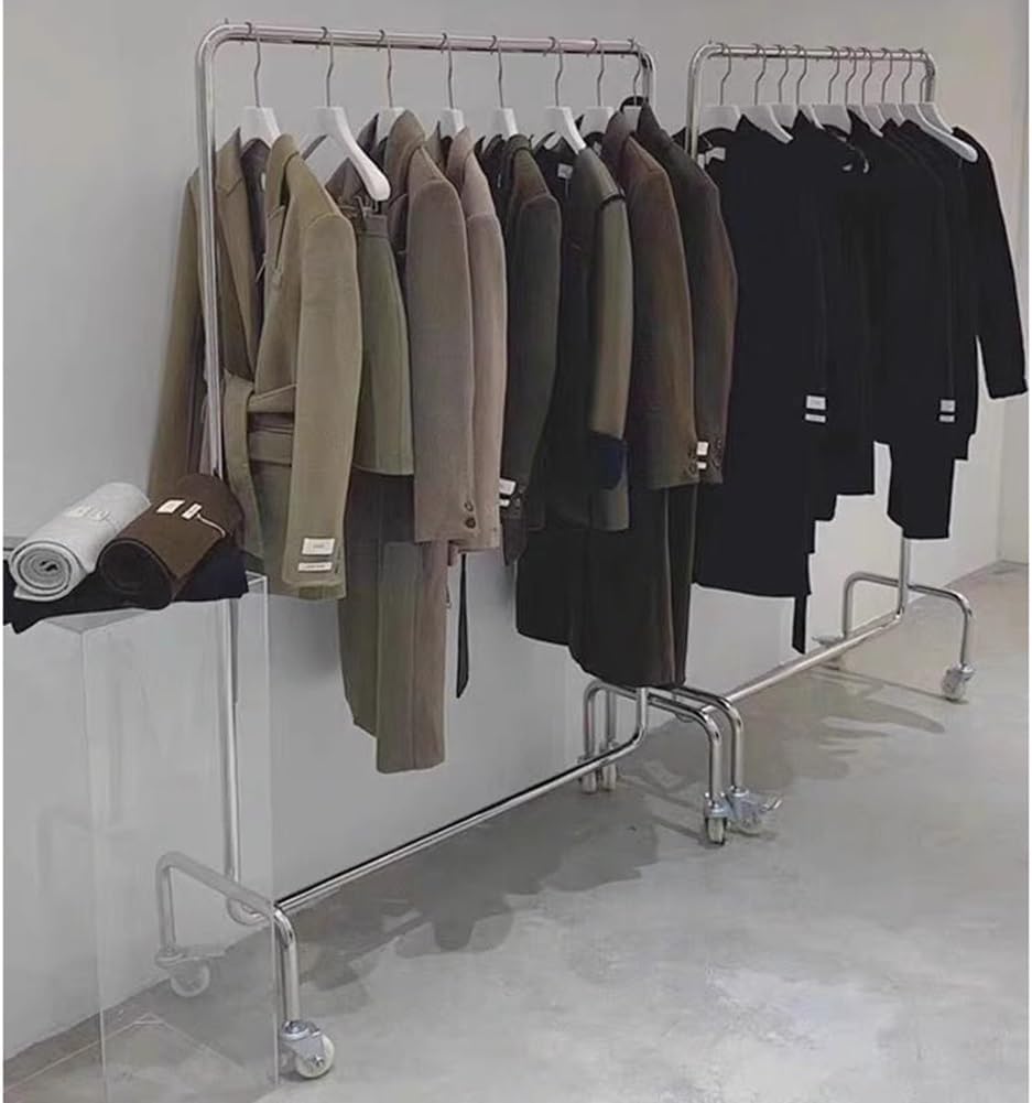 for Hanging Clothes Heavy Duty Clothes Rack, Garment Rack, Stainless Steel Clothes Rail with Locking Wheels, Freestanding Coat Rack for Bedrooms and Boutiques(100x40x150cm)