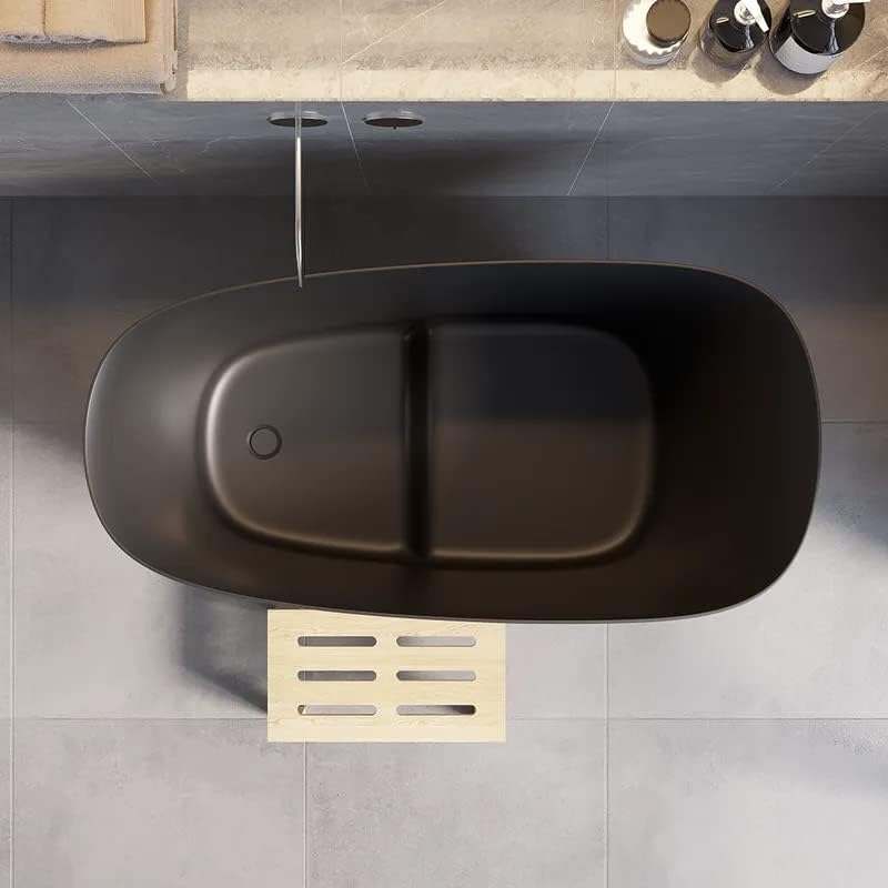 47' Freestanding Soaking Bathtub Modern Oblique Deep Stone Resin Japanese Soaking Bathtub in Matte Black