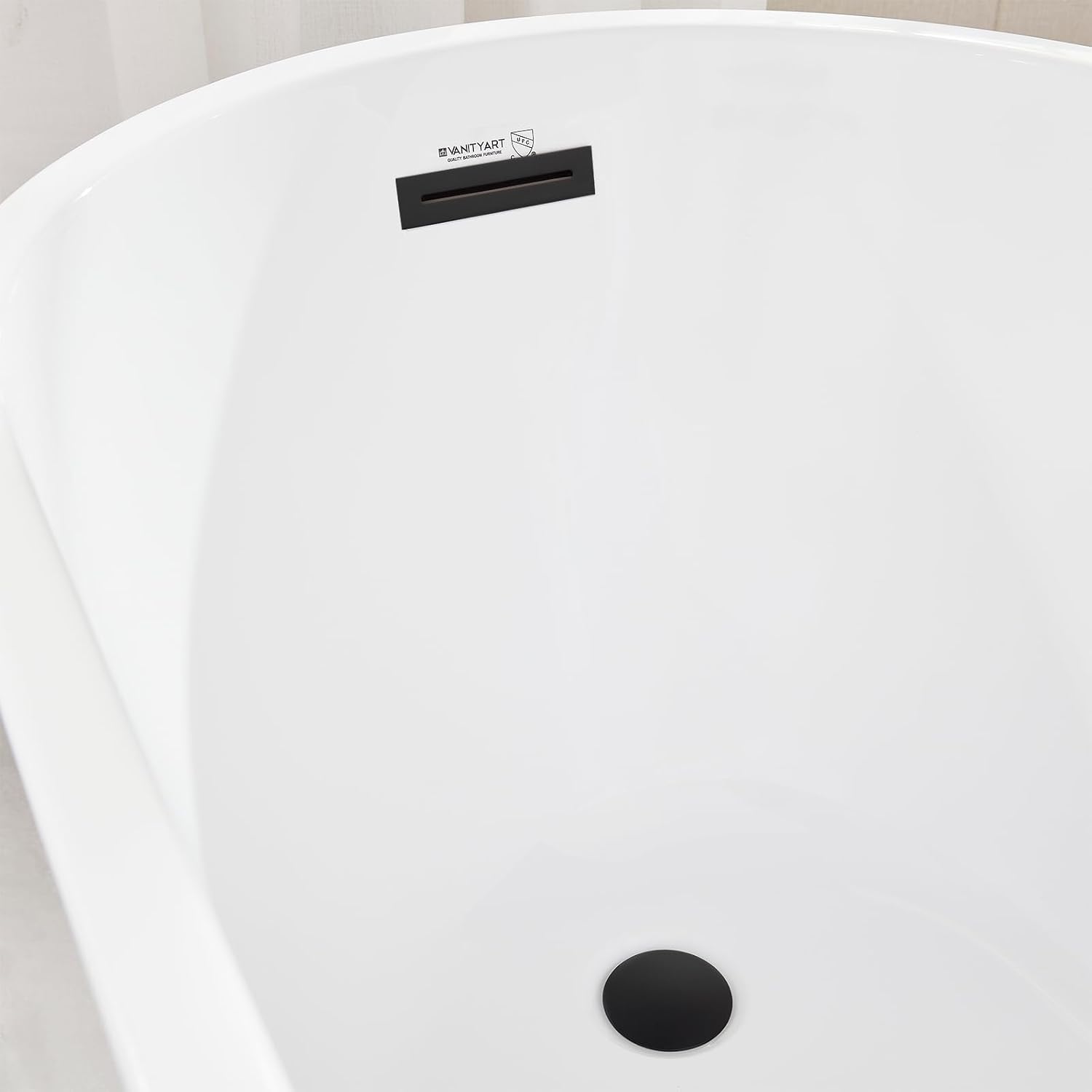 Vanity Art 55 x 28 Inches Freestanding Bathtub White Acrylic Bathtub Modern Stand Alone Soaker Tub with UPC Certified Slotted Overflow and Pop-up Drain for Single Person Bathing