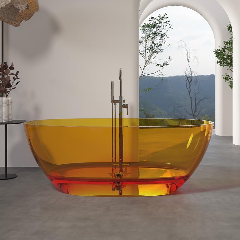 Modern Oval Freestanding Bathtub, Resin Material, Roll Top Soaking Design, Contemporary Style (Orange, 51'L x 27'W x 22'H)