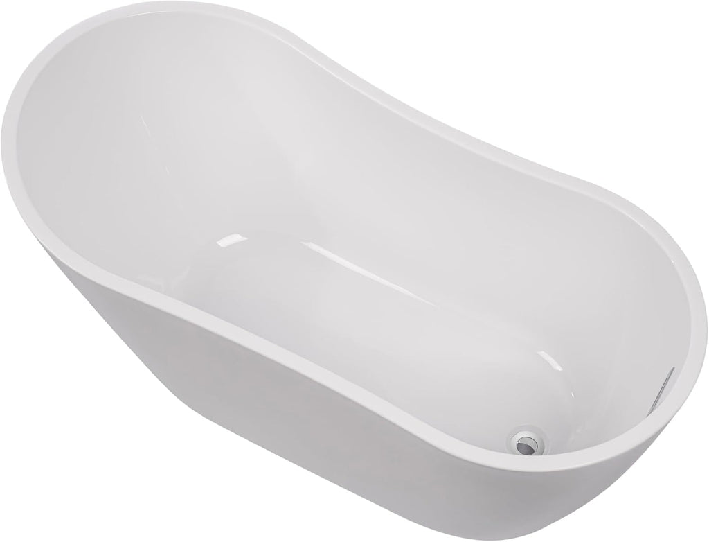 HomeBeyond 55 Inch Free Standing Bathtub | Acrylic Freestanding Soaking Tub deal for Spa-Like Baths, Modern Bathroom Stand Alone Tub Suitable for Couples, Singles, and Families, White