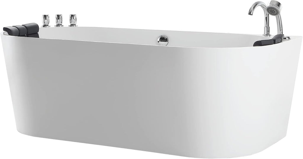 Empava 71' Freestanding Whirlpool Bathtub Oval with 8 Hydromassage Adjustable Water Jets Luxury Acrylic Massage SPA Soaking Bath Tub in White Double Ended