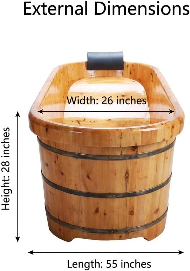 55 In Cedar Wood Bathtub for Adults, Wave-Base Water-Saving Wooden Bath Tub, Eco-Friendly Solid Wood Bath Barrel, Premium Sauna Wood Bath Tub for Home and Commercial Use