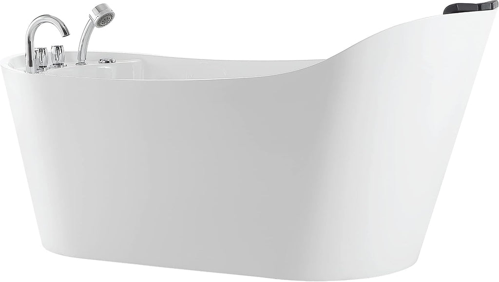 Empava 67'x 30' Freestanding Whirlpool Tub,560W Stand Alone Jetted Bathtub,Slipper Shape with Lumbar and Cervical Support, with 110V Power Plug, ETL Certified