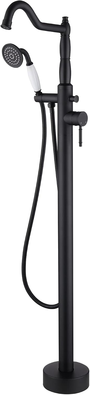 Free Standing Tub Faucet Matte Black, Freestanding Bathtub Filler Stylish Brass Stand Alone Clawfoot Tub Faucet with Rotate Handheld Shower