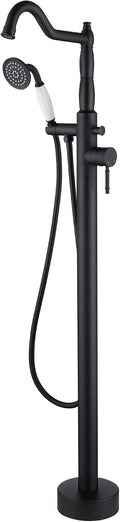 Free Standing Tub Faucet Matte Black, Freestanding Bathtub Filler Stylish Brass Stand Alone Clawfoot Tub Faucet with Rotate Handheld Shower