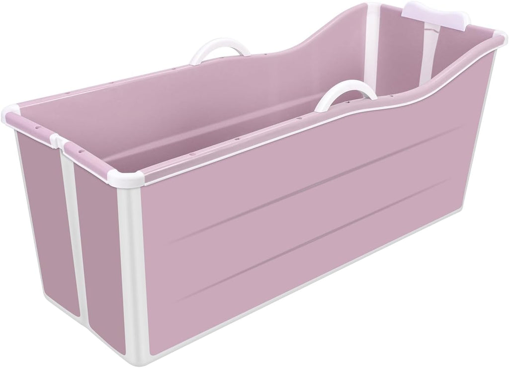 Portable Foldable Bathtub, Bathing Tub for Shower Stall, Portable Bathtub for Adult, Space Saving Home Spa Bath, Freestanding Effortless Folding Bathtub with Thermal Lid, Handrail Pink