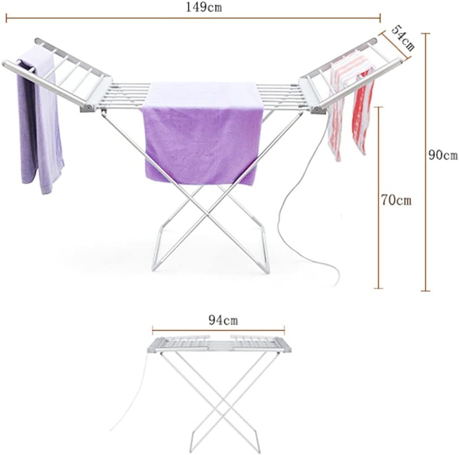 LKP Heated Drying Rack for Laundry, Collapsible Clothes Horse Rack Free-Standing, Electric Heated Towel Rail 45-55° Constant Temperature Garment Dryer Rack for Indoor/Outdoor