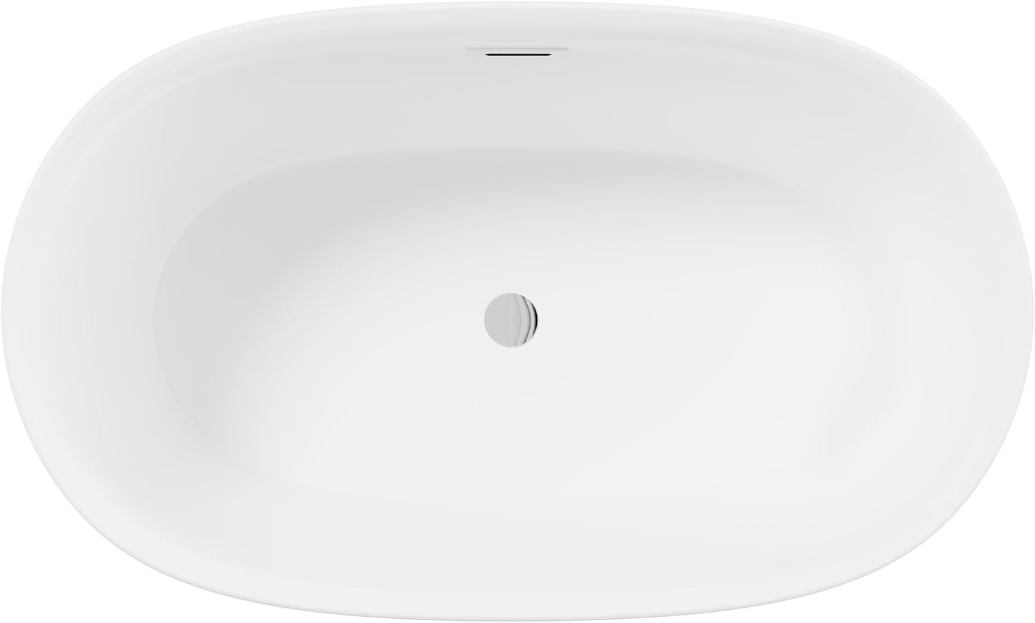 47'' White Acrylic Freestanding Bathtub, Oval Freestanding Bathtub with Chrome Overflow and Pop-Up Drain