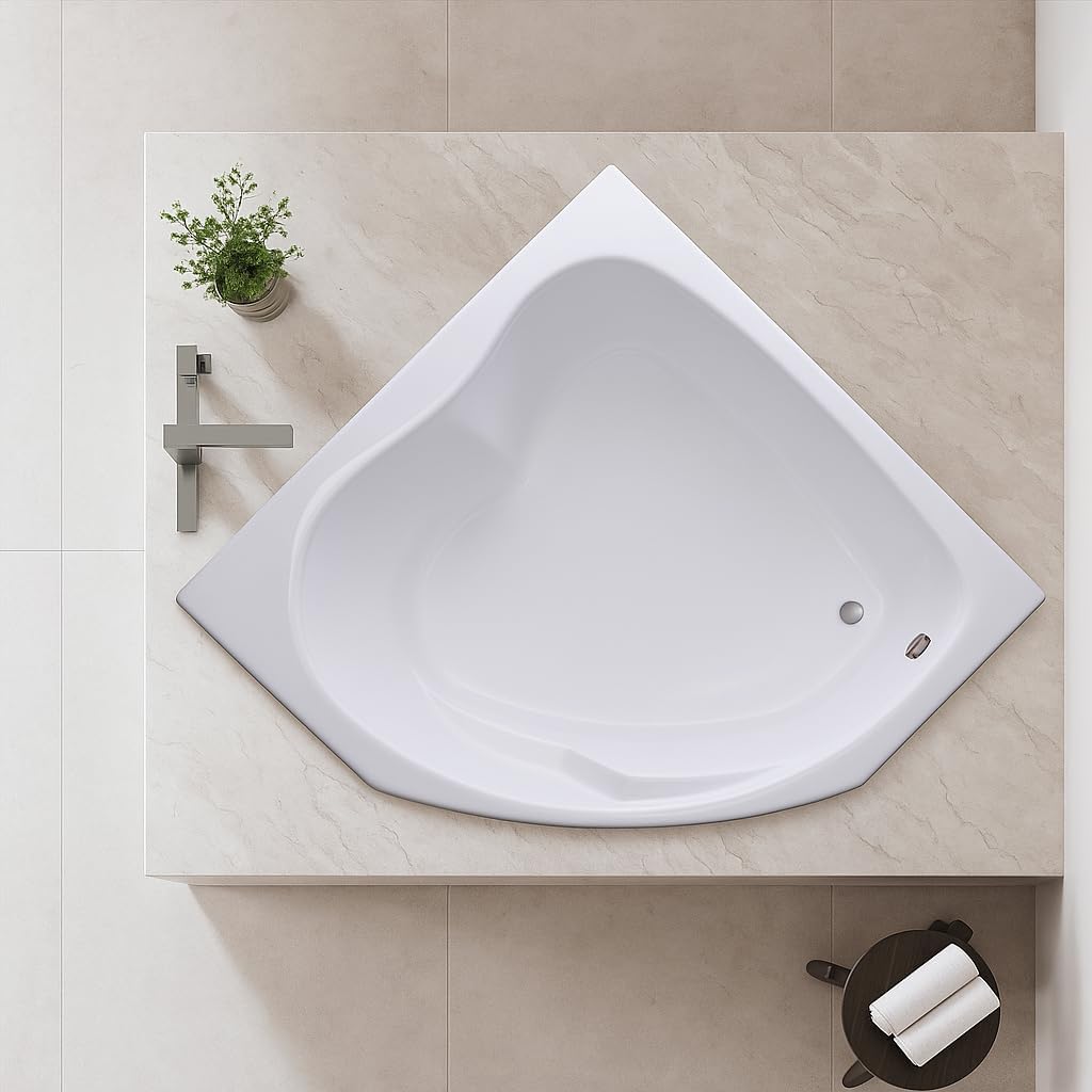 Carver Tubs - SKC5555 - Soaking Acrylic Corner Bathtub - 55'L x 55'W x 18.5'H - Two Person White Triangle Heart Tub