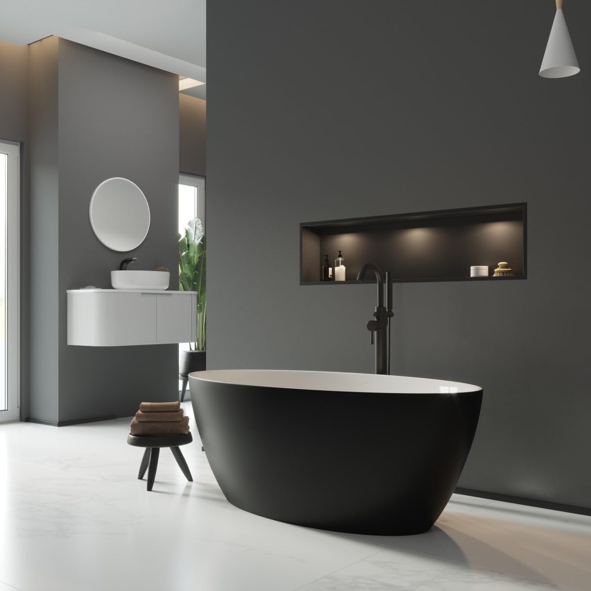 Dowell 59' x 30' Modern Acrylic Freestanding Bathtub | Elegant Oval Soaking Tub with Integrated Overflow for Bathroom, Matte Black-080 5930 02