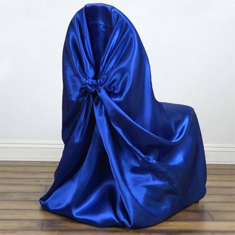 Tableclothsfactory 50pcs Royal Blue Silky Satin Universal Chair Covers Fits All Type of Chairs Event Dinning Slipcover for Wedding Party