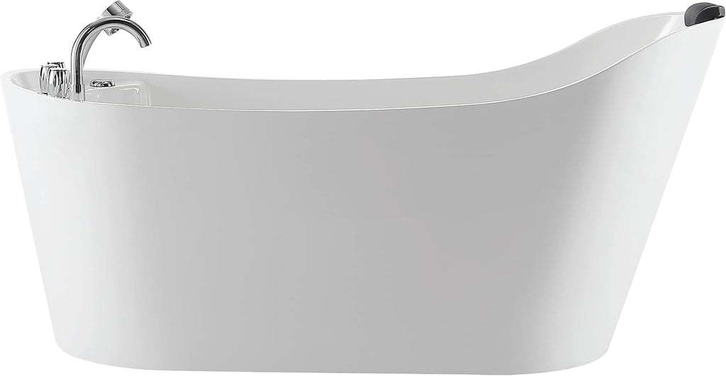 Empava 67'x 30' Freestanding Whirlpool Tub,560W Stand Alone Jetted Bathtub,Slipper Shape with Lumbar and Cervical Support, with 110V Power Plug, ETL Certified