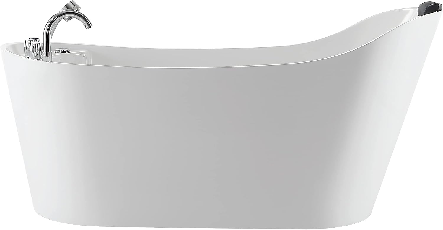 Empava 67'x 30' Freestanding Whirlpool Tub,560W Stand Alone Jetted Bathtub,Slipper Shape with Lumbar and Cervical Support, with 110V Power Plug, ETL Certified