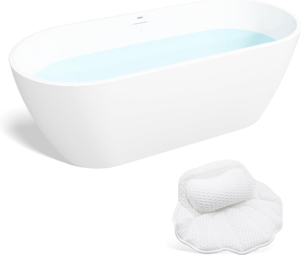 FerdY 67' Bali Elite Acrylic Freestanding Bathtub with Headrest, Gracefully Shaped Soaking Bathtub, cUPC Certified, Toe-Tap Brushed Nickel Drain & Overflow& Bath Pillow Included