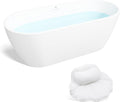 FerdY 67' Bali Elite Acrylic Freestanding Bathtub with Headrest, Gracefully Shaped Soaking Bathtub, cUPC Certified, Toe-Tap Brushed Nickel Drain & Overflow& Bath Pillow Included