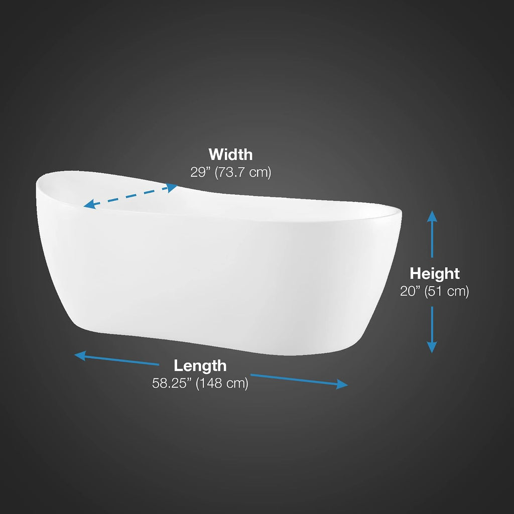 OVE Decors Isaac 58 in. Seamless White Acrylic Freestanding Slipper Bathtub