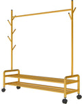 Gold Narrow Clothes Garment Rack with Wheels Rolling Organizer with Side Hooks & 2-Tier Storage Shelves Stylish Clothing Rail for Bedroom, Laundry Room, or Living Room(Size:120x30x165cm)