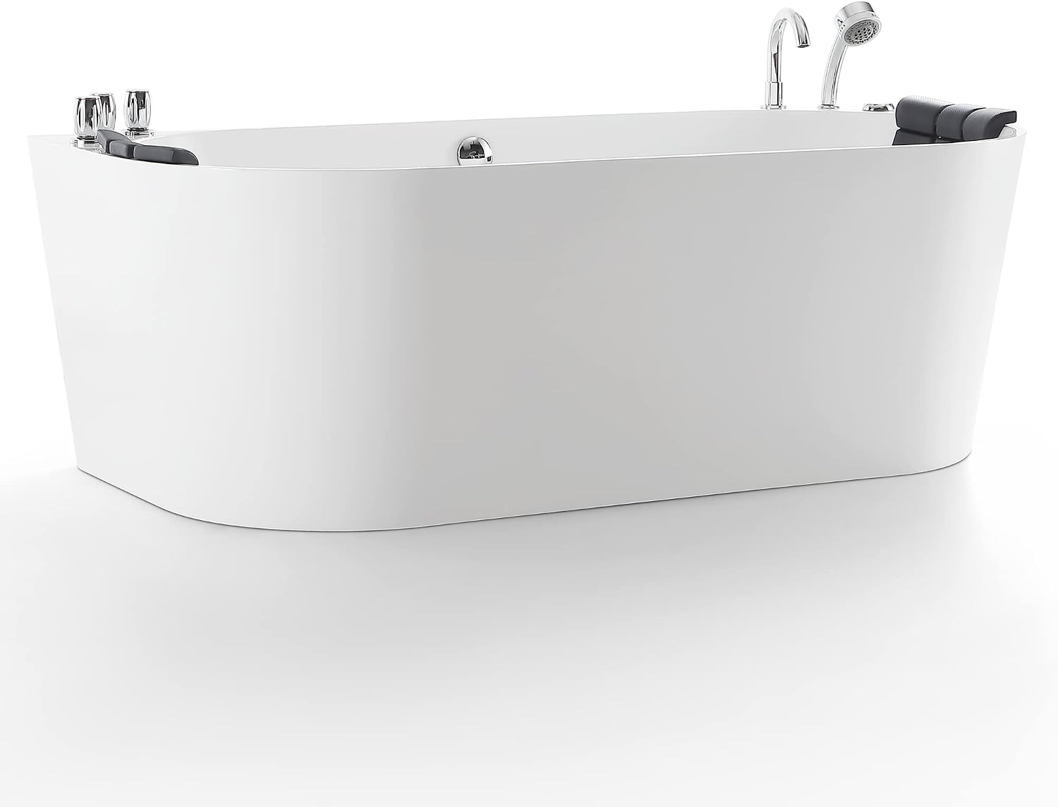 Empava 59-Inch Freestanding Whirlpool Bathtub Oval with 8 Hydromassage Adjustable Water Jets Luxury Acrylic Massage SPA Soaking Bath Tub Double Ended