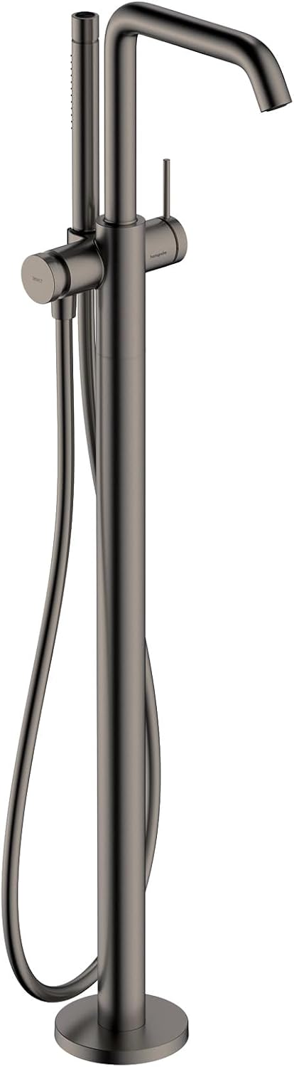 hansgrohe Tecturis S 1-Handle Freestanding Bathtub Faucet with Handshower in Brushed Black Chrome, 73440341
