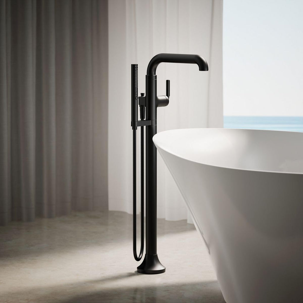 Kohler T27424-4-BL Tone™ Floor-mount bath filler trim with handshower, Matte Black