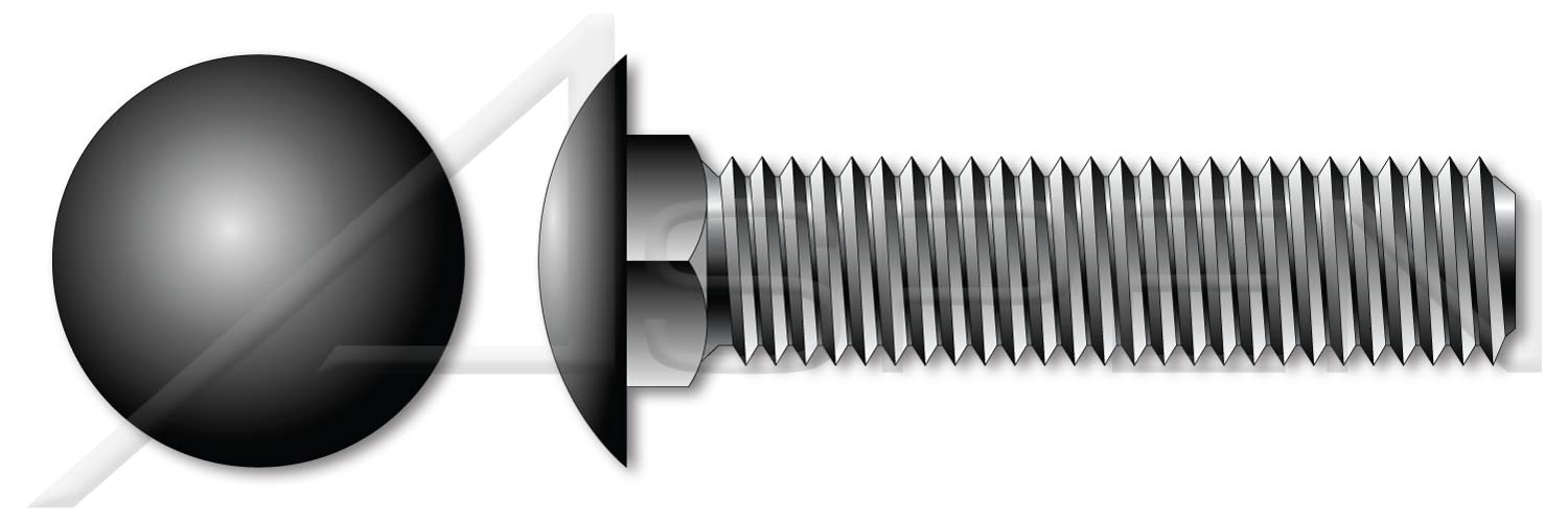 (1000 pcs) 1/4'-20 X 3-1/2', Carriage Bolts, Round Head, Square Neck, Full Thread, A307 Steel, Black Oxide