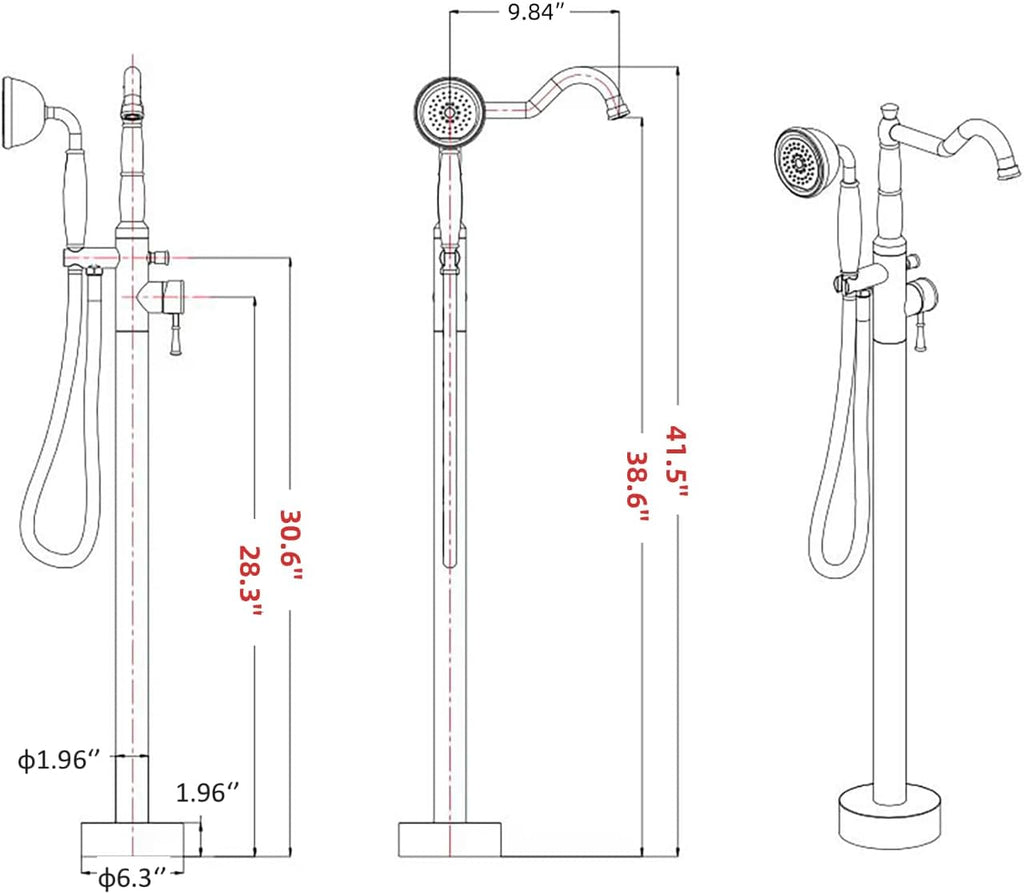 Free Standing Tub Faucet Matte Black, Freestanding Bathtub Filler Stylish Brass Stand Alone Clawfoot Tub Faucet with Rotate Handheld Shower