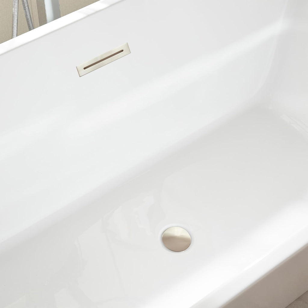 HomeBeyond 67 Inch Freestanding Tub | Acrylic Freestanding Bathtub, Square Flatbottom Freestanding Bathtub Stand Alone Tub with Pop-up Drain Overflow