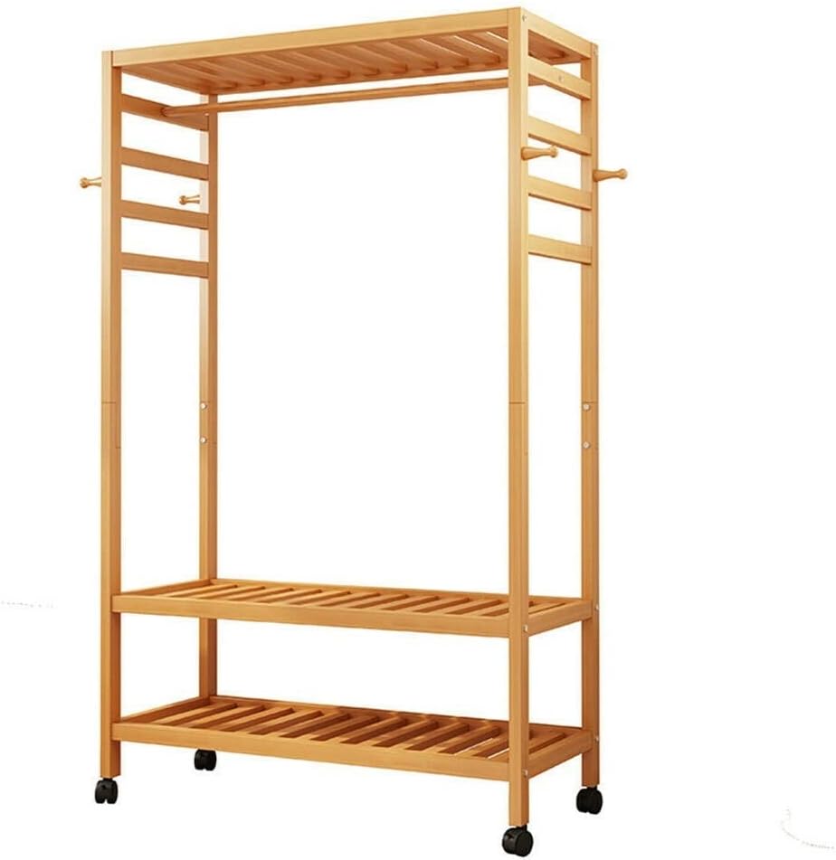 Wooden Storage Rolling Garment Rack Shelves Clothes Rail Bedroom Wardrobe Stand Merry Christmas