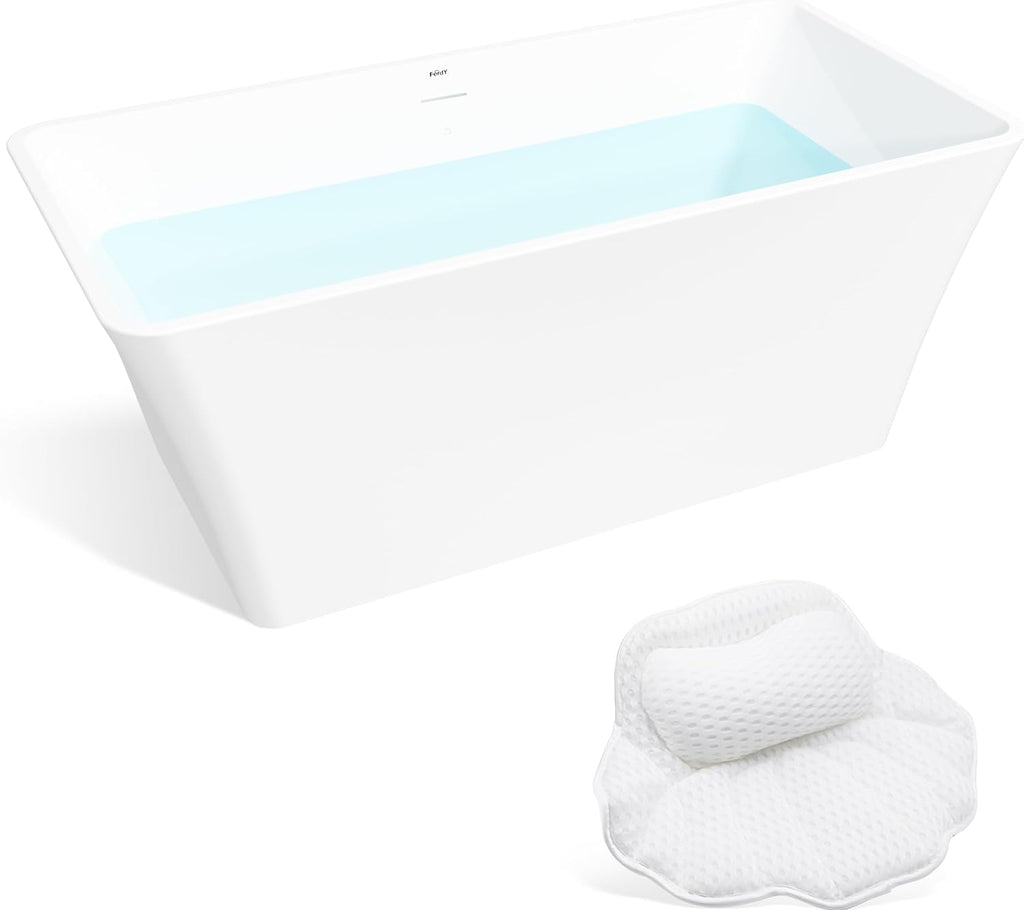 FerdY Sentosa 59' Acrylic Freestanding Bathtub, Contemporary Design Soaking Tub with Brushed Nickel Drain& Bath Pillow for Bathtub,Thick Tub Pillows, Ergonomic Support