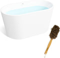 FerdY Shangri-La 47' Acrylic Freestanding Bathtub, Small Classic Oval Shape Acrylic Soaking Bathtub with Brushed Nickel Drain &FerdY Back Scrubber for Shower,Long Handled Loofah on a Stick